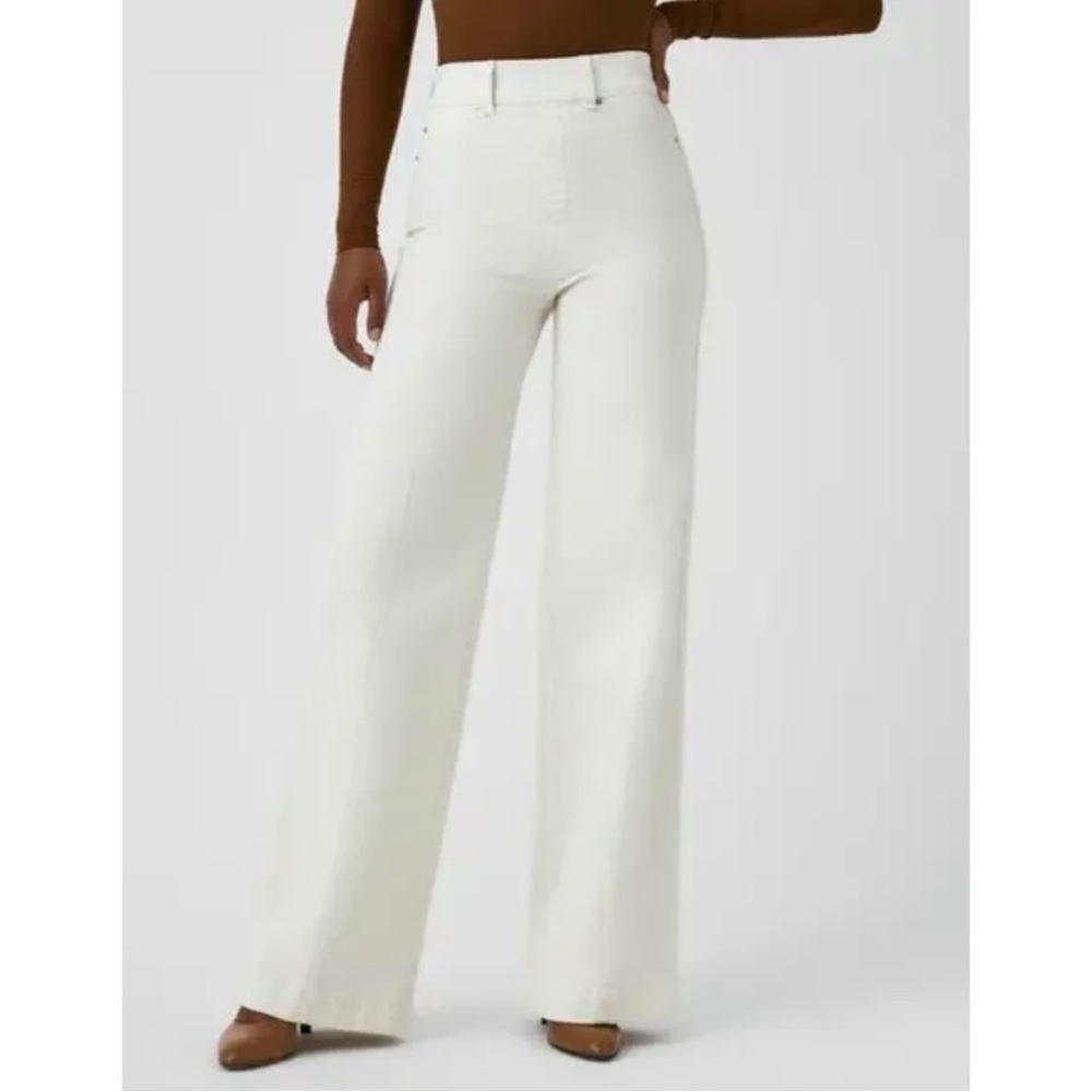 Spanx Seamed Front Wide Leg Jean in Ecru Size XS